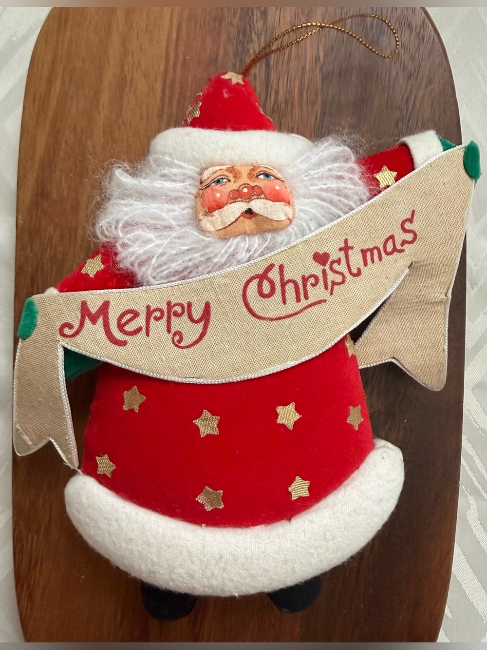 Annalee Red and White 'Merry Christmas' Santa Hanging Ornament holiday